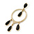 Gold Tone Hoop Earrings With Black Acrylic Bead Dangles - 80mm L - view 8