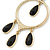 Gold Tone Hoop Earrings With Black Acrylic Bead Dangles - 80mm L - view 3