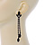 Long Black Crystal Leaf Linear Earrings In Black Tone Metal - 10cm L - view 6