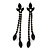 Long Black Crystal Leaf Linear Earrings In Black Tone Metal - 10cm L - view 5