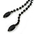Long Black Crystal Leaf Linear Earrings In Black Tone Metal - 10cm L - view 4