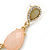 Pale Pink/ Light Olive Acrylic Bead, Austrian Crystal Chandelier Earrings In Gold Tone - 90mm L - view 5