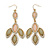 Pale Pink/ Olive Glass Stone, Crystal Leaf Drop Earrings In Gold Tone - 70mm L - view 6