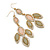 Pale Pink/ Olive Glass Stone, Crystal Leaf Drop Earrings In Gold Tone - 70mm L