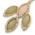 Pale Pink/ Olive Glass Stone, Crystal Leaf Drop Earrings In Gold Tone - 70mm L - view 3