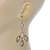 Pale Pink/ Olive Glass Stone, Crystal Leaf Drop Earrings In Gold Tone - 70mm L - view 7