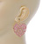 Light Pink Lacy Heart Drop Earrings In Gold Tone - 50mm L - view 5