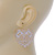 White Lacy Heart Drop Earrings In Gold Tone - 50mm L - view 6