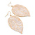 White Enamel Etched Leaf Drop Earrings In Gold Tone - 75mm L - view 7