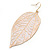 White Enamel Etched Leaf Drop Earrings In Gold Tone - 75mm L - view 3