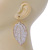 White Enamel Etched Leaf Drop Earrings In Gold Tone - 75mm L - view 4