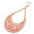 Pink Lacy Crescent Chandelier Earrings In Gold Tone - 85mm L - view 3