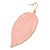 Baby Pink Enamel Etched Leaf Drop Earrings In Gold Tone - 75mm L - view 3