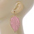 Baby Pink Enamel Etched Leaf Drop Earrings In Gold Tone - 75mm L - view 4