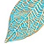 Light Teal Enamel Etched Leaf Drop Earrings In Gold Tone - 75mm L - view 4