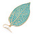 Light Teal Enamel Etched Leaf Drop Earrings In Gold Tone - 75mm L - view 5