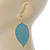 Light Teal Enamel Etched Leaf Drop Earrings In Gold Tone - 75mm L - view 6