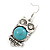 Vintage Inspired Turquoise Owl Drop Earrings In Silver Tone - 45mm L - view 3