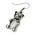 Marcasite Hematite Crystal Bear Drop Earrings In Antique Silver Tone - 40mm L - view 8