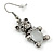 Marcasite Hematite Crystal Bear Drop Earrings In Antique Silver Tone - 40mm L - view 3
