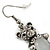 Marcasite Hematite Crystal Bear Drop Earrings In Antique Silver Tone - 40mm L - view 4