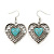 Vintage Inspired Turquoise Stone Filigree Heart Drop Earrings In Antique Silver Tone - 45mm L - view 6