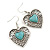 Vintage Inspired Turquoise Stone Filigree Heart Drop Earrings In Antique Silver Tone - 45mm L