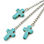 Turquoise Style Triple Cross Chain Dangle Earrings In Silver Tone - 90mm L - view 3