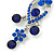 Sapphire Blue Austrian Crystal Chandelier Earrings In Rhodium Plating - 60mm L - view 5