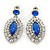 Prom/ Bridal Sapphire Blue/ Clear Austrian Crystal Oval Drop Earrings In Rhodium Plating - 38mm L