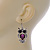 Black/ Purple Crystal Owl Drop Earrings In Silver Tone - 50mm L - view 6