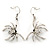 Silver Tone Crystal Spider Drop Earrings - 40mm L
