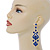 Long Sapphire Blue Austrian Crystal Chandelier Earrings In Rhodium Plating - 90mm L - view 2