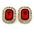 Gold Tone Clear, Red Crystal Square Stud Earrings - 23mm L