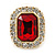 Gold Tone Clear, Red Crystal Square Stud Earrings - 23mm L - view 5