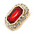 Gold Tone Clear, Red Crystal Square Stud Earrings - 23mm L - view 3