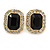 Gold Tone Clear, Black Crystal Square Stud Earrings - 23mm L