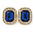 Gold Tone Clear, Dark Blue Crystal Square Stud Earrings - 23mm L