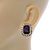 Gold Tone Clear, Deep Purple Crystal Square Stud Earrings - 23mm L - view 6