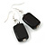 Black Glass Square Drop Earrings In Silver Tone - 60mm L - view 5