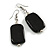 Black Glass Square Drop Earrings In Silver Tone - 60mm L - view 2