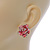 Pink Enamel Crystal Rose Stud Earrings In Gold Tone - 20mm Diameter - view 6