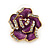 Purple Enamel Crystal Rose Stud Earrings In Gold Tone - 20mm Diameter - view 6