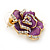 Purple Enamel Crystal Rose Stud Earrings In Gold Tone - 20mm Diameter - view 3