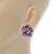 Purple Enamel Crystal Rose Stud Earrings In Gold Tone - 20mm Diameter - view 5