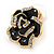 Black Enamel Crystal Rose Stud Earrings In Gold Tone - 20mm Diameter - view 3