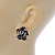 Black Enamel Crystal Rose Stud Earrings In Gold Tone - 20mm Diameter - view 5