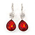 Red/ Clear CZ, Glass Teardrop Earrings With Leverback Closure In Silver Tone - 45mm L - view 7