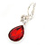 Red/ Clear CZ, Glass Teardrop Earrings With Leverback Closure In Silver Tone - 45mm L - view 6