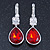 Red/ Clear CZ, Glass Teardrop Earrings With Leverback Closure In Silver Tone - 45mm L - view 8